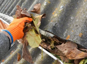 hand close up cleaning dirty gutter